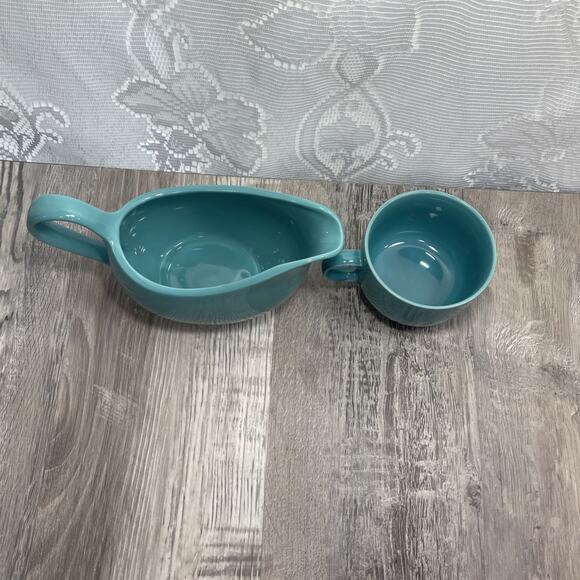 Mervyns Japan Gravy Boat Dish Teal Blue & Small Cup Mug Vintage - Picture 16 of 16